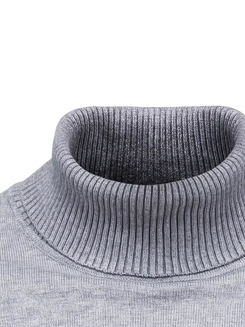 Grauer Rollkragenpullover aus Strick, Herrenmode, warm, elegant, Winterbekleidung.
