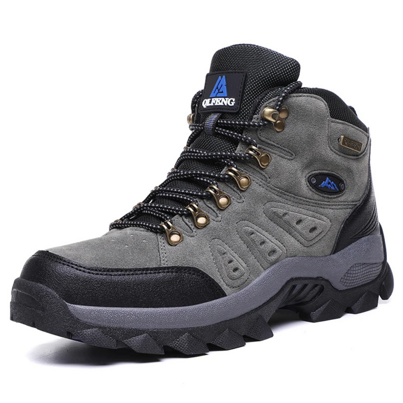 Grauer Wanderschuh, wasserdicht, robust, Outdoor, Herren, rutschfeste Sohle, Trekkingstiefel.