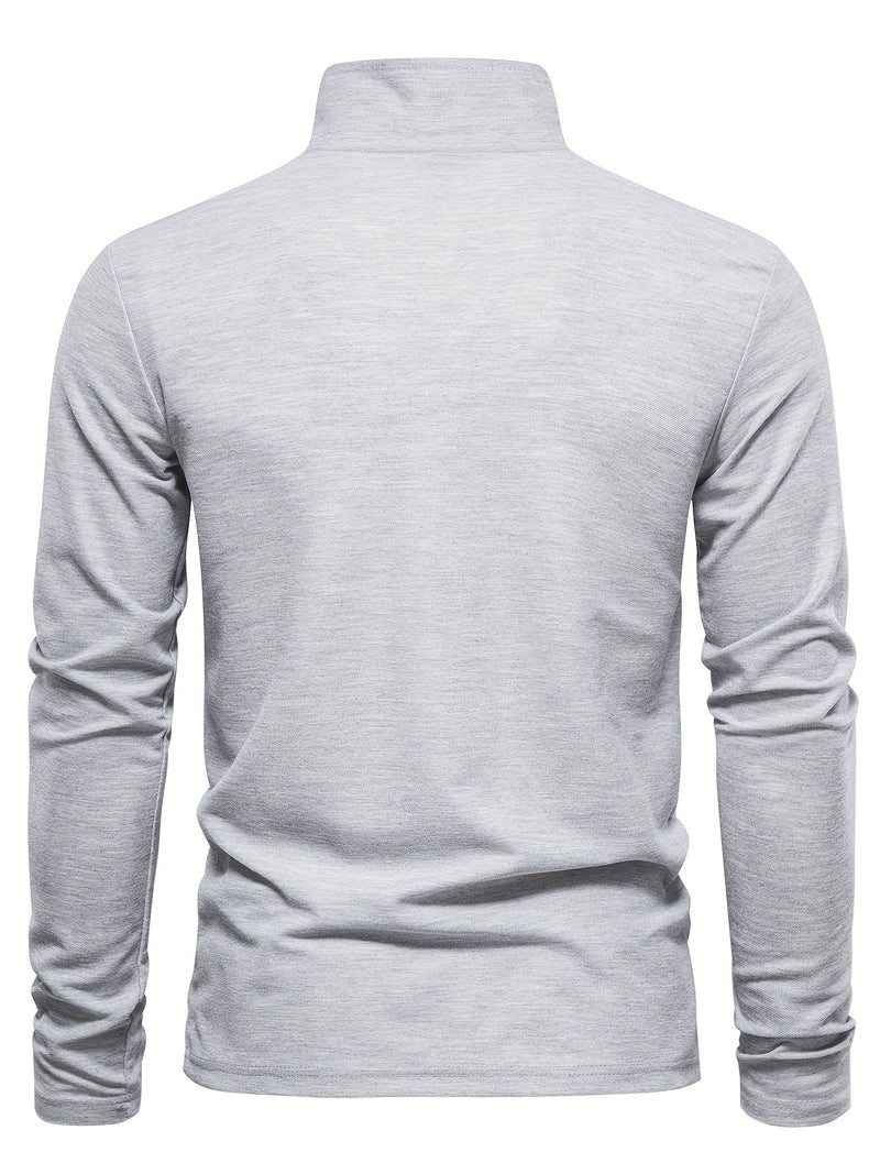 Graues Langarmshirt aus Baumwolle, Rückansicht, Herrenmode, Freizeitkleidung, schlichtes Design.