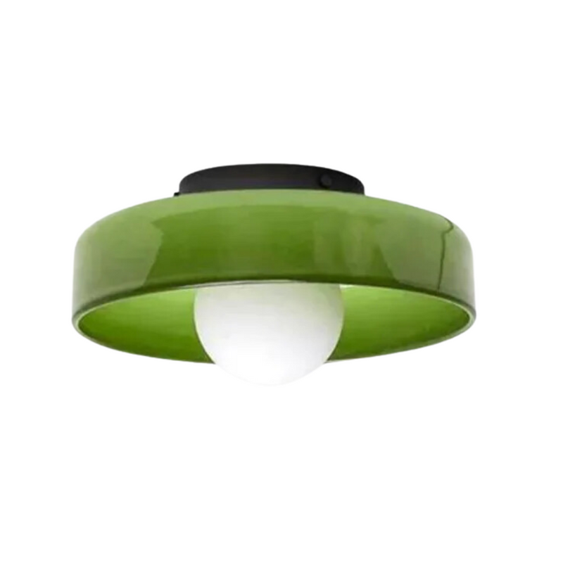 Grüne Deckenleuchte mit rundem Glasschirm, modernes Design, energiesparend, Innenbeleuchtung.