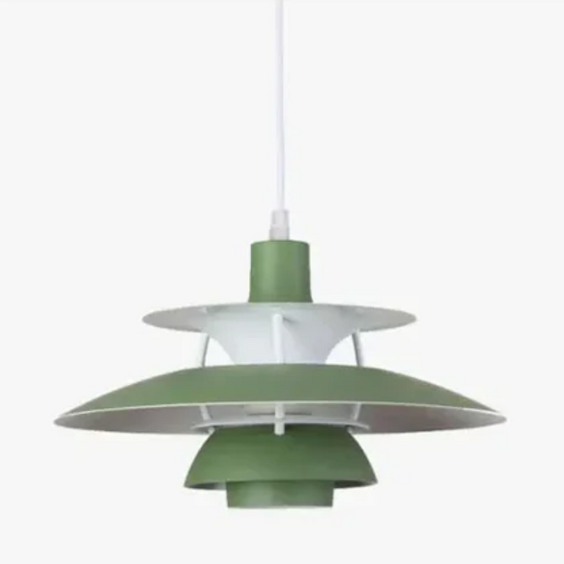 Grüne Pendelleuchte, modernes Design, Metall, skandinavischer Stil, Innenbeleuchtung.