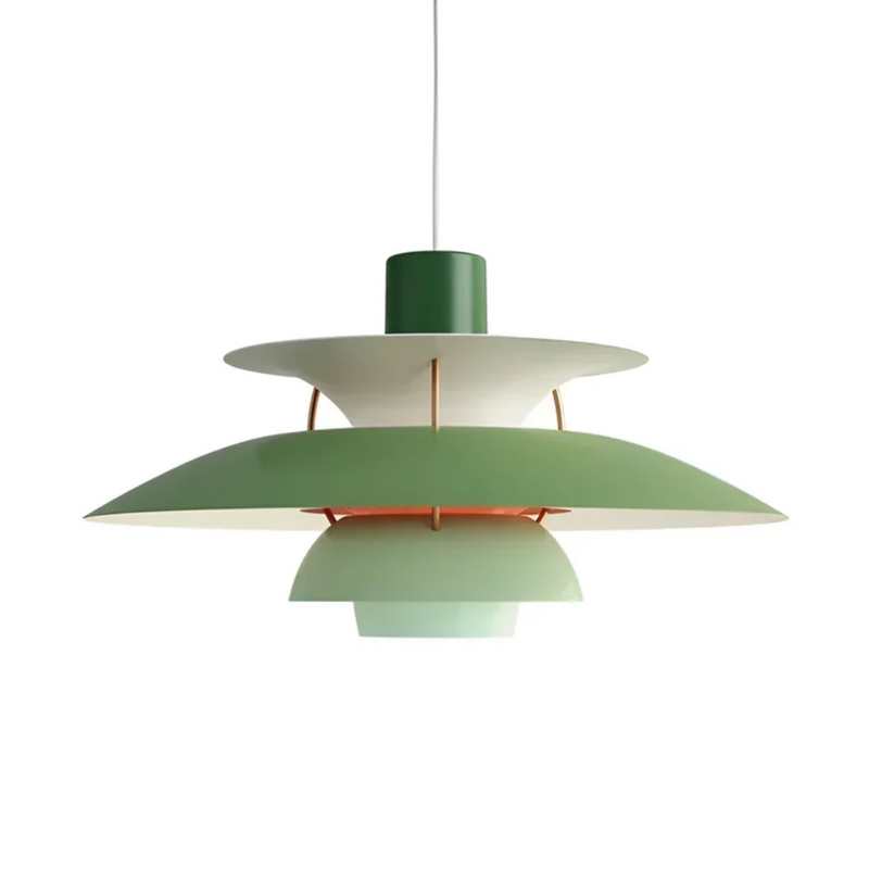 Grüne Pendelleuchte, modernes Design, Metall, skandinavischer Stil, Wohnzimmerbeleuchtung.