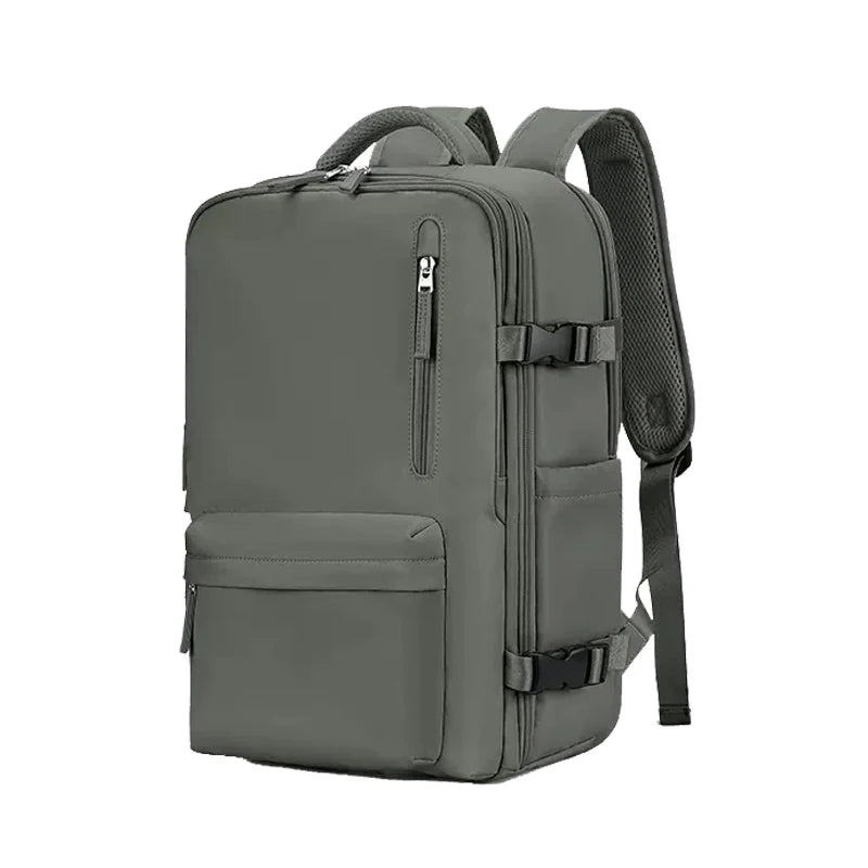 Grüner Rucksack, wasserdicht, mit mehreren Fächern, ideal für Reisen und Alltag.
