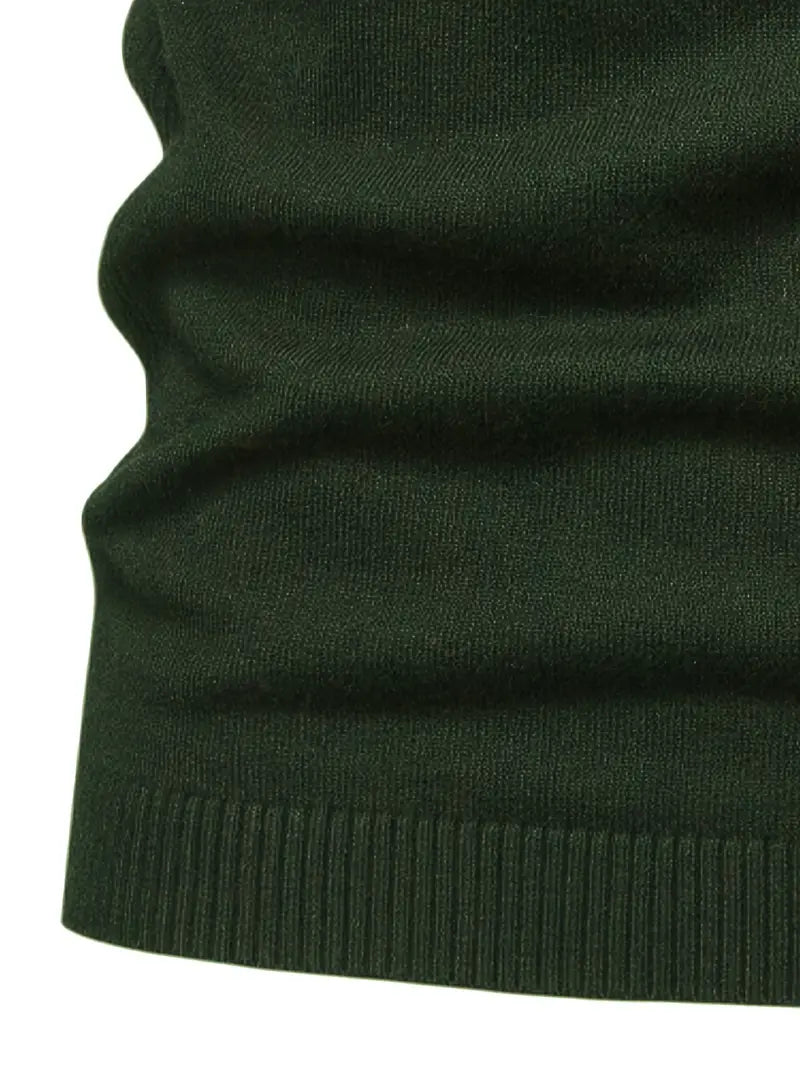 Dunkelgrüner Strickpullover aus Baumwolle, gerippter Saum, Herrenmode, elegant und bequem.