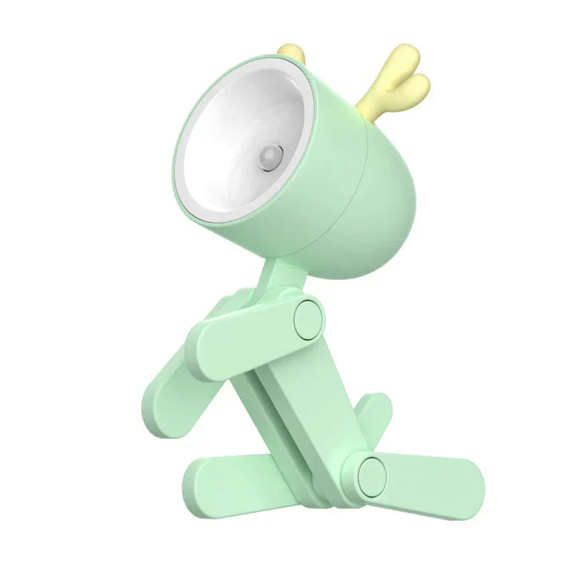 Grüne LED-Tischlampe in Form eines Roboters, verstellbar, modernes Design, Kinderzimmer.