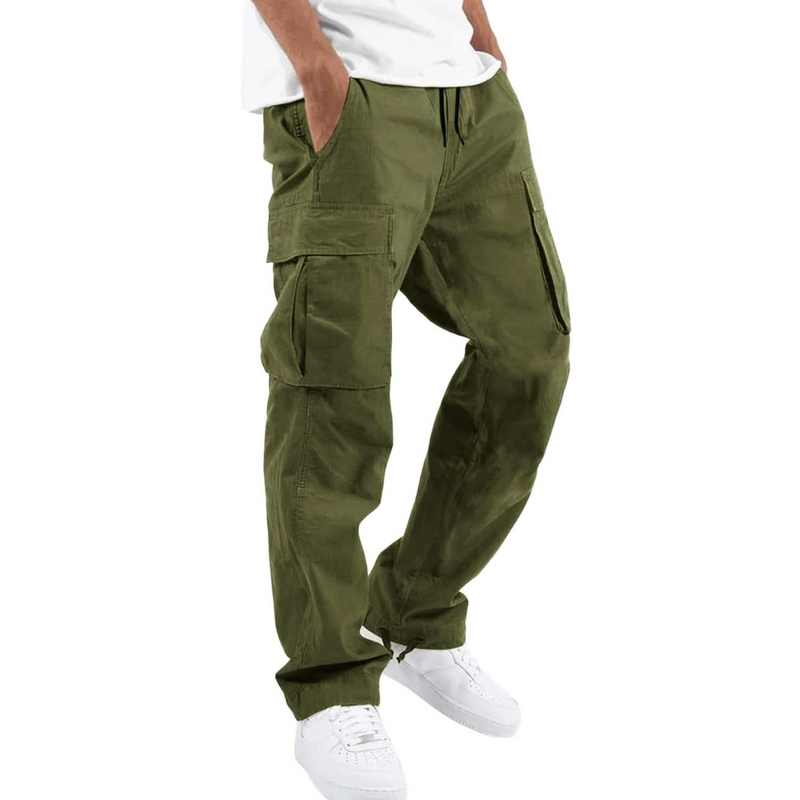 Grüne Cargo-Hose Herren, Baumwolle, lässig, mit Taschen, ideal für Outdoor-Aktivitäten.