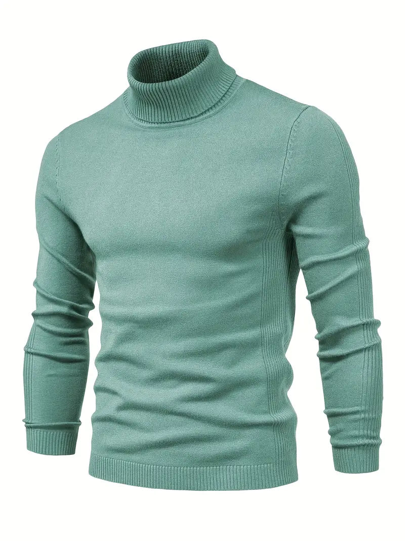Grüner Rollkragenpullover Herren, Strick, Langarm, modisch, bequem, Wintermode.
