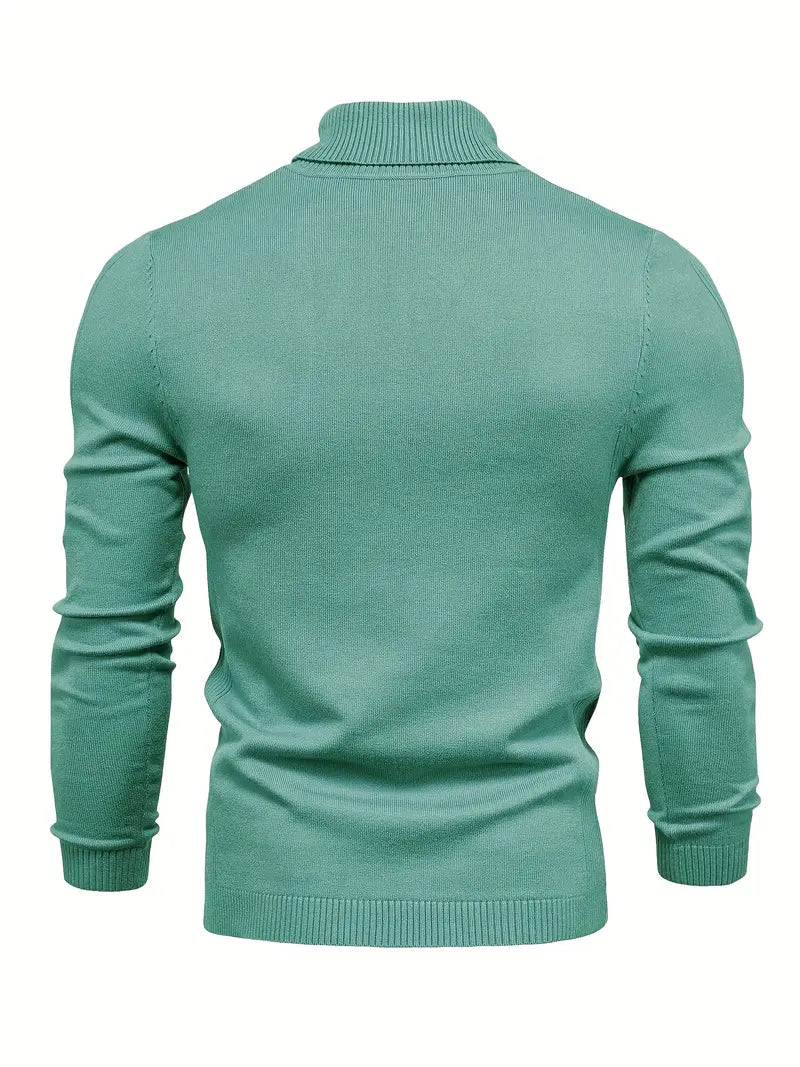 Grüner Herrenpullover aus Baumwolle, Langarm, Rollkragen, modisch, bequem, elegant.