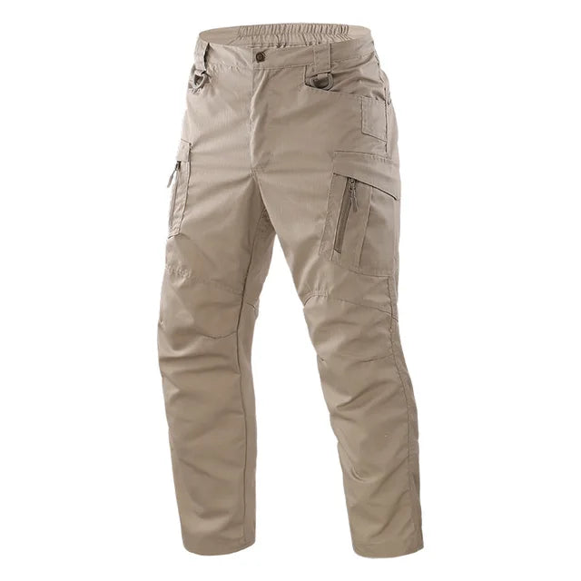 Beige Herren-Cargohose, taktisch, wasserdicht, mit mehreren Taschen, strapazierfähig.