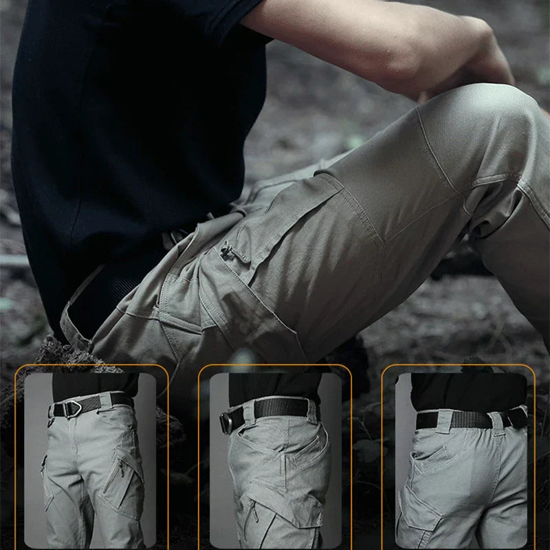 Herren taktische Cargohose, beige, wasserdicht, verschleißfest, mit mehreren Taschen.
