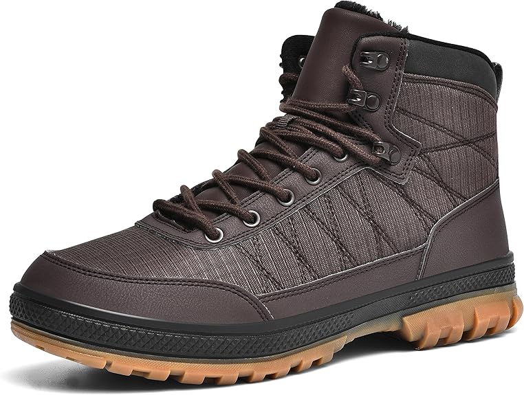 Brauner Herren-Winterstiefel, wasserdicht, rutschfest, gefüttert, Outdoor-Schuh.