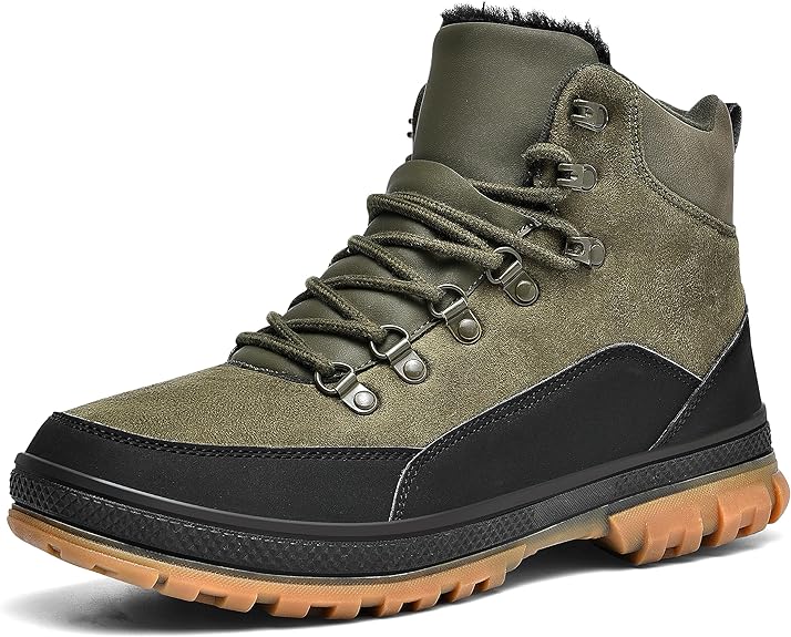 Grüner Herren-Wanderschuh, wasserdicht, rutschfest, Outdoor-Stiefel, Leder, Gummisohle.