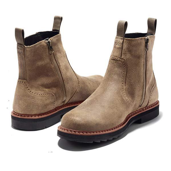 Beige Wildleder Chelsea Boots mit Reißverschluss, Herrenmode, rutschfeste Sohle, elegant.