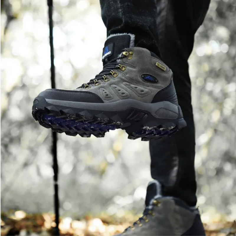 Grauer Wanderschuh Herren, wasserdicht, rutschfeste Sohle, Outdoor, Trekking, robust.