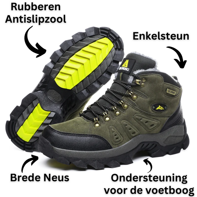 Wanderschuh Herren, olivgrün, rutschfeste Sohle, breite Zehenbox, Fußgewölbeunterstützung.