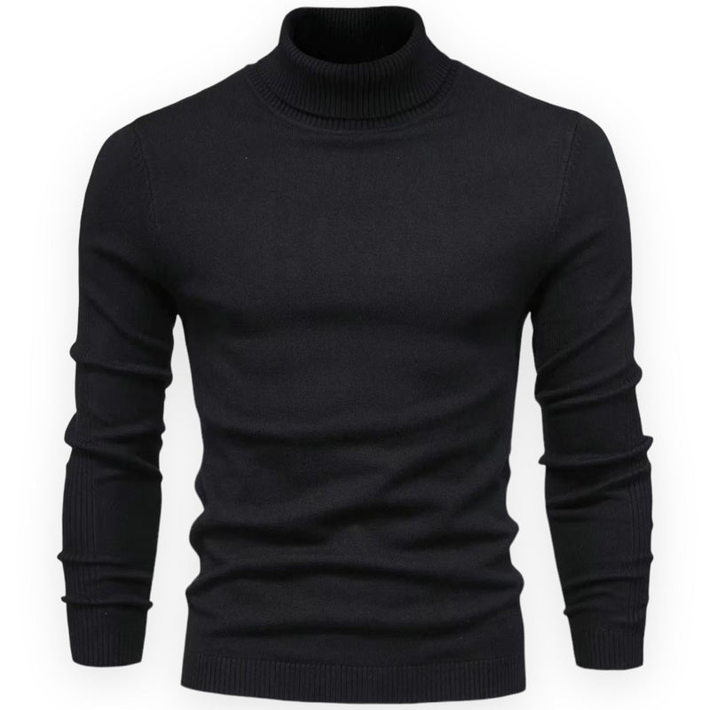 Schwarzer Rollkragenpullover Herren, Strick, Langarm, elegant, warm, modisch.