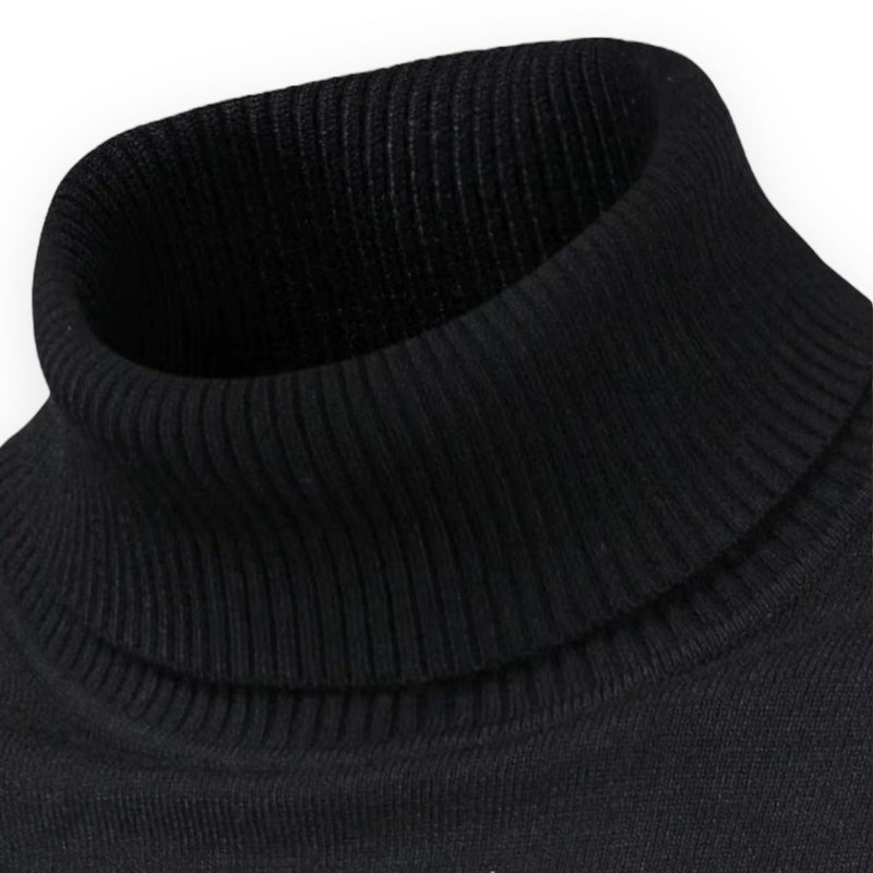 Schwarzer Rollkragenpullover aus Baumwolle, gerippt, modisch, warm, für Herbst und Winter.