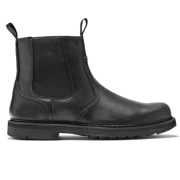 Schwarzer Chelsea Boot aus Leder, seitlicher Gummieinsatz, robuste Sohle, Herrenschuh.