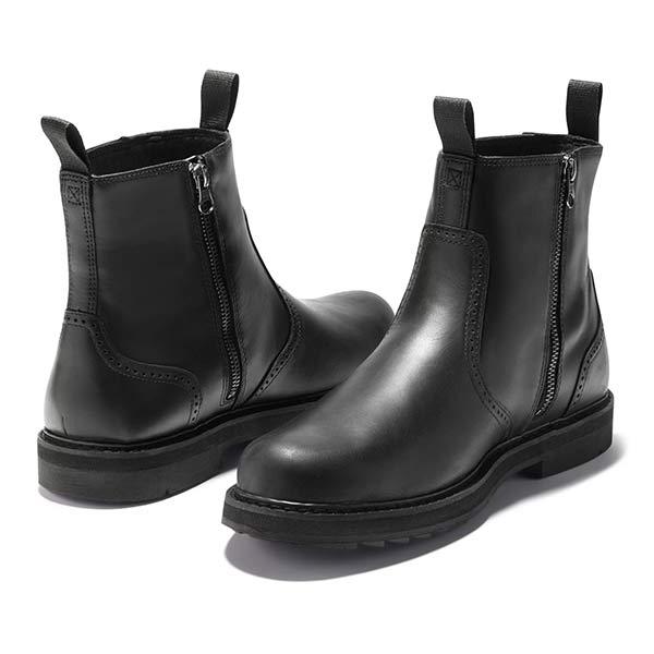 Schwarze Lederstiefel mit Reißverschluss, Chelsea-Stil, Herrenmode, elegante Schuhe.