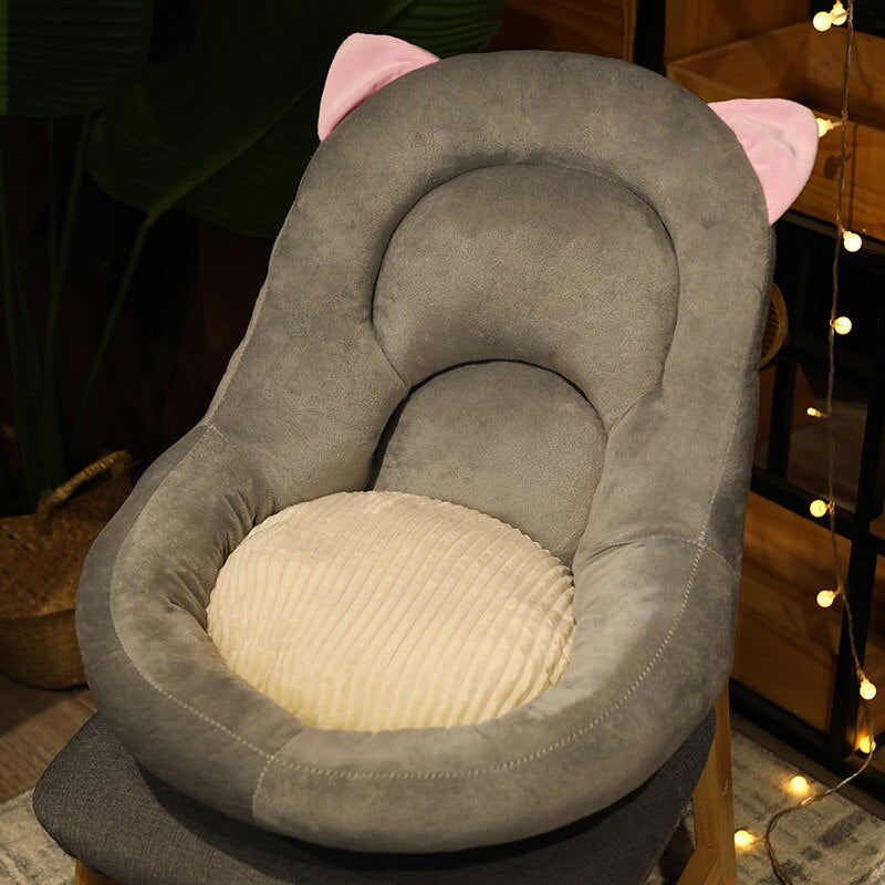 Graues Katzenohr-Babysitzkissen, weich, plüschig, für Neugeborene, gemütlich, dekorativ.