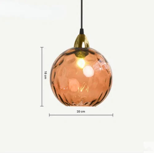 Kugelförmige Pendelleuchte aus bernsteinfarbenem Glas, 20 cm Durchmesser, modernes Design.