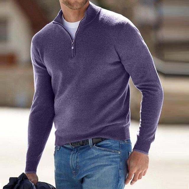 Männer lila Fleece-Pullover mit Reißverschluss, lässig, warm, modisch, Herbstmode.