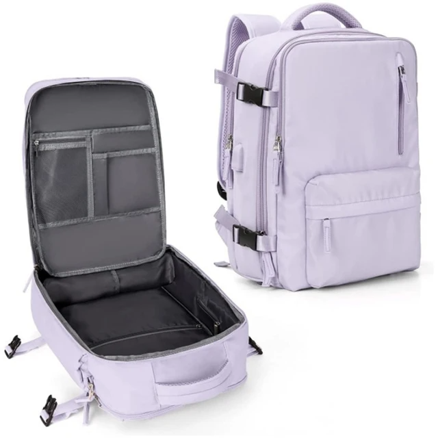 Lila 35L Handgepäck Rucksack, wasserfest, für Reisen, mit mehreren Fächern, Unisex.