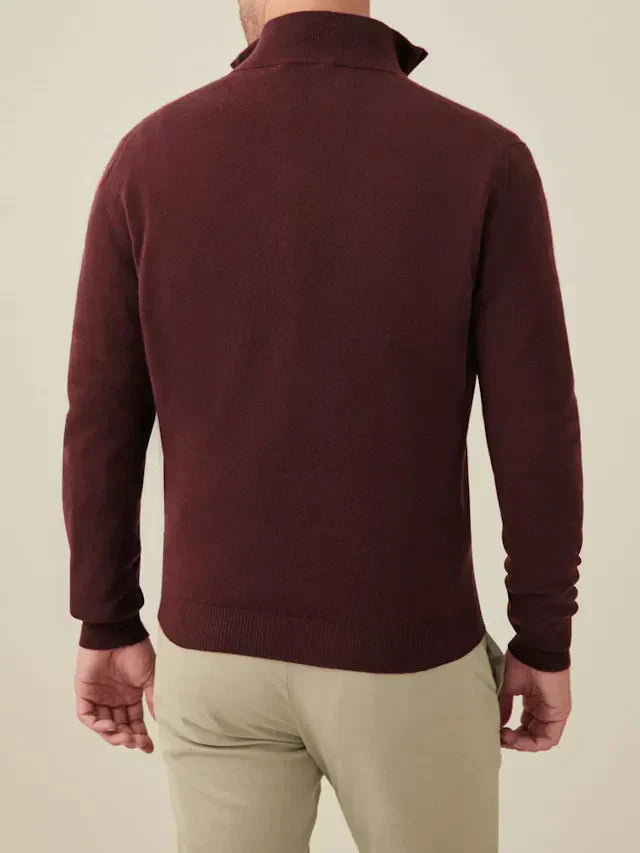 Lava-roter Kaschmir-Cardigan mit Reißverschluss, Herrenmode, aus Italien, Rückansicht.