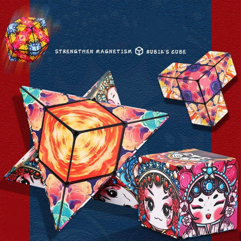 Magnetischer Zauberwürfel, austauschbar, buntes Design, Spielzeug, Puzzle, Geschenkidee.