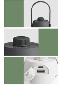 Tragbare LED-Lampe, dunkelgrau, USB-Anschluss, dimmbar, modernes Design, Outdoor geeignet.
