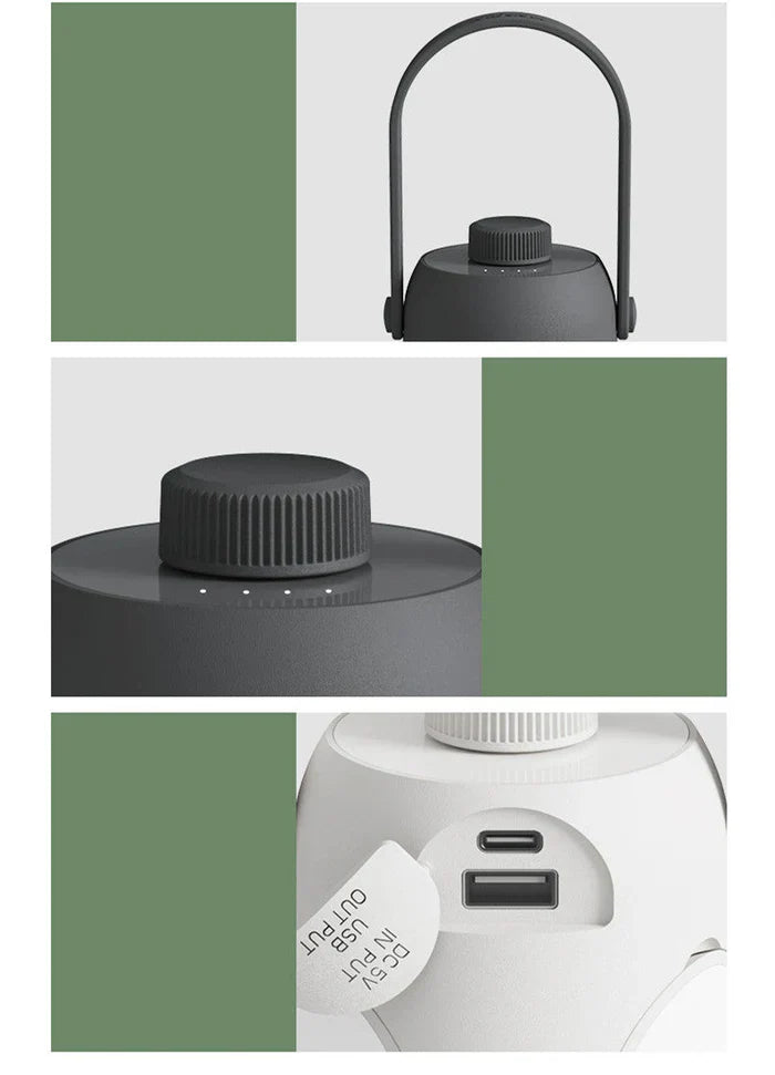 Tragbare LED-Lampe, dunkelgrau, USB-Anschluss, dimmbar, modernes Design, Outdoor geeignet.