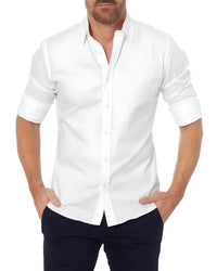 Weißes Herrenhemd, langärmlig, Baumwolle, klassischer Kragen, eleganter Business-Look.