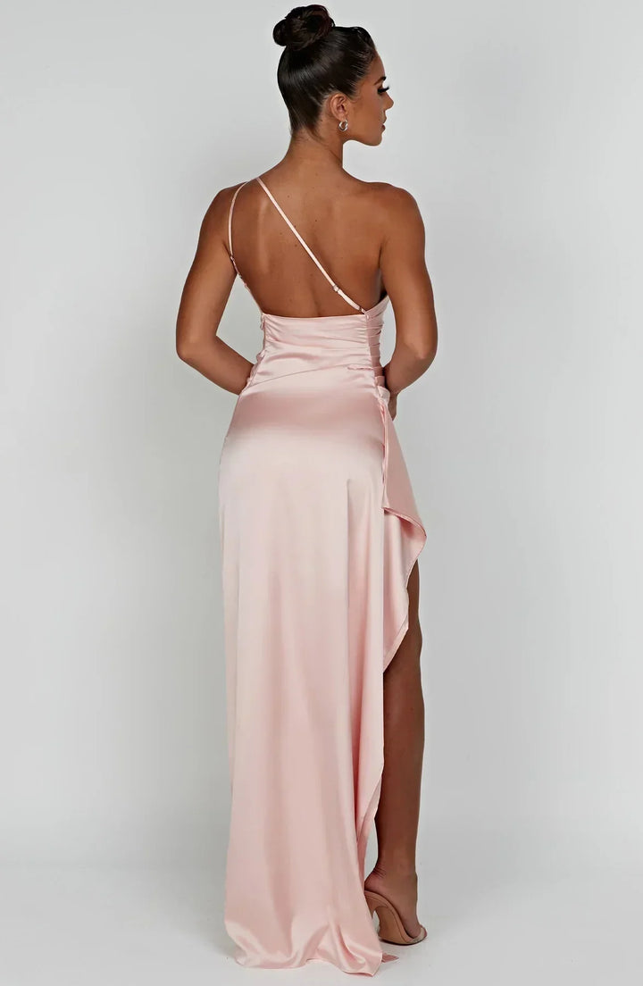 Satinstreifenabendkleid mit einem Schulterträger - Vivienne