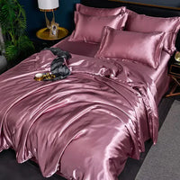 Rosa Seidensatin-Bettwäsche-Set, luxuriös, glänzend, für Doppelbett, Schlafzimmer-Dekor.