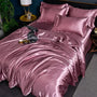Rosa Seidensatin-Bettwäsche-Set, luxuriös, glänzend, für Doppelbett, Schlafzimmer-Dekor.