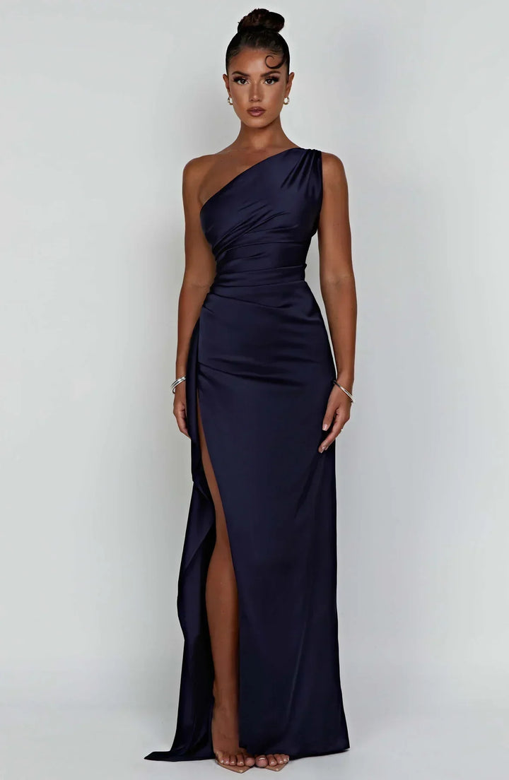 Satinstreifenabendkleid mit einem Schulterträger - Vivienne