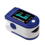 Blauer Finger-Pulsoximeter, digitales Display, misst Sauerstoffsättigung und Pulsfrequenz.