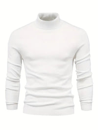 Weißer Rollkragenpullover Herren, Strick, Langarm, Wintermode, elegant, warm, Baumwolle.