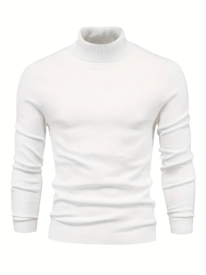 Weißer Rollkragenpullover Herren, Strick, Langarm, Wintermode, elegant, warm, Baumwolle.