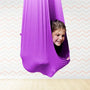 Lila Therapieschaukel für Kinder, Indoor-Outdoor, hängend, Entspannung, robust, bequem.