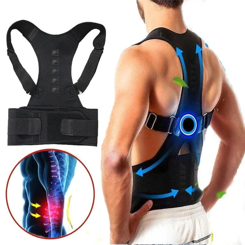 Männer Rückenstütze Haltungskorrektur, schwarz, verstellbar, ergonomisch, Schmerzlinderung.
