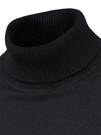 Schwarzer Rollkragenpullover aus Baumwolle, gerippt, modisch, warm, ideal für Herbst und Winter.
