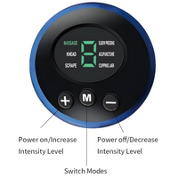 Elektronisches Massagegerät-Display, schwarz-blau, mit Intensitäts- und Modussteuerung.