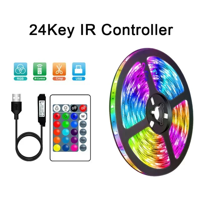 24-Tasten IR-Controller für RGB-LED-Streifen, USB-Anschluss, Fernbedienung, buntes Licht