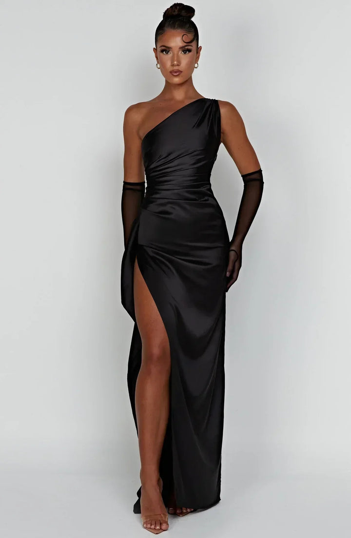 Satinstreifenabendkleid mit einem Schulterträger - Vivienne