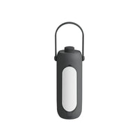 Dunkelgraue tragbare LED-Laterne mit Griff, ideal für Camping und Outdoor-Aktivitäten.
