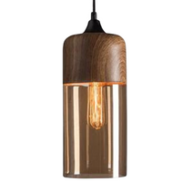 Hängelampe aus Holz und Glas, Vintage-Design, E27-Fassung, warmes Licht, modern, braun.