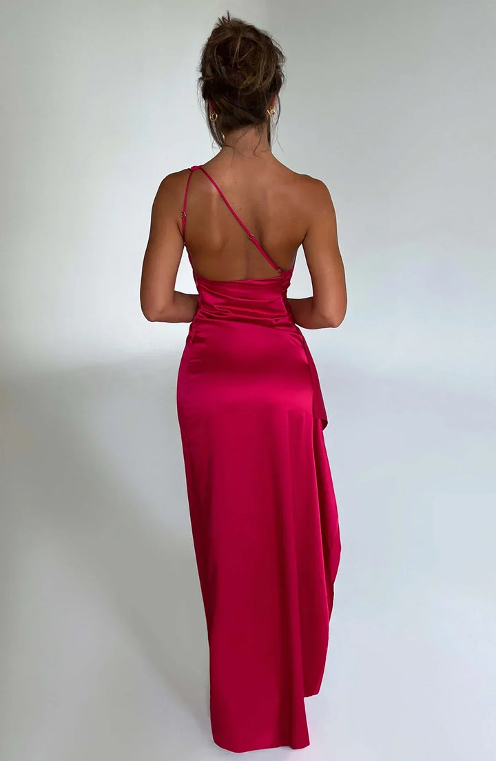 Satinstreifenabendkleid mit einem Schulterträger - Vivienne