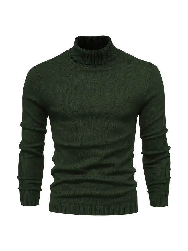 Dunkelgrüner Rollkragenpullover Herren, Strick, warm, modisch, Winterkleidung, elegant.