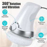 Elektrisches Massagegerät, weiß, ergonomisch, 360° Rotation, verstellbare Geschwindigkeit.